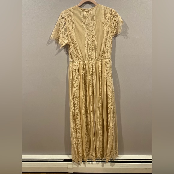 MEDIUM MEROKEETY V Neck Short Sleeve Floral Lace Dress - Picture 2 of 8